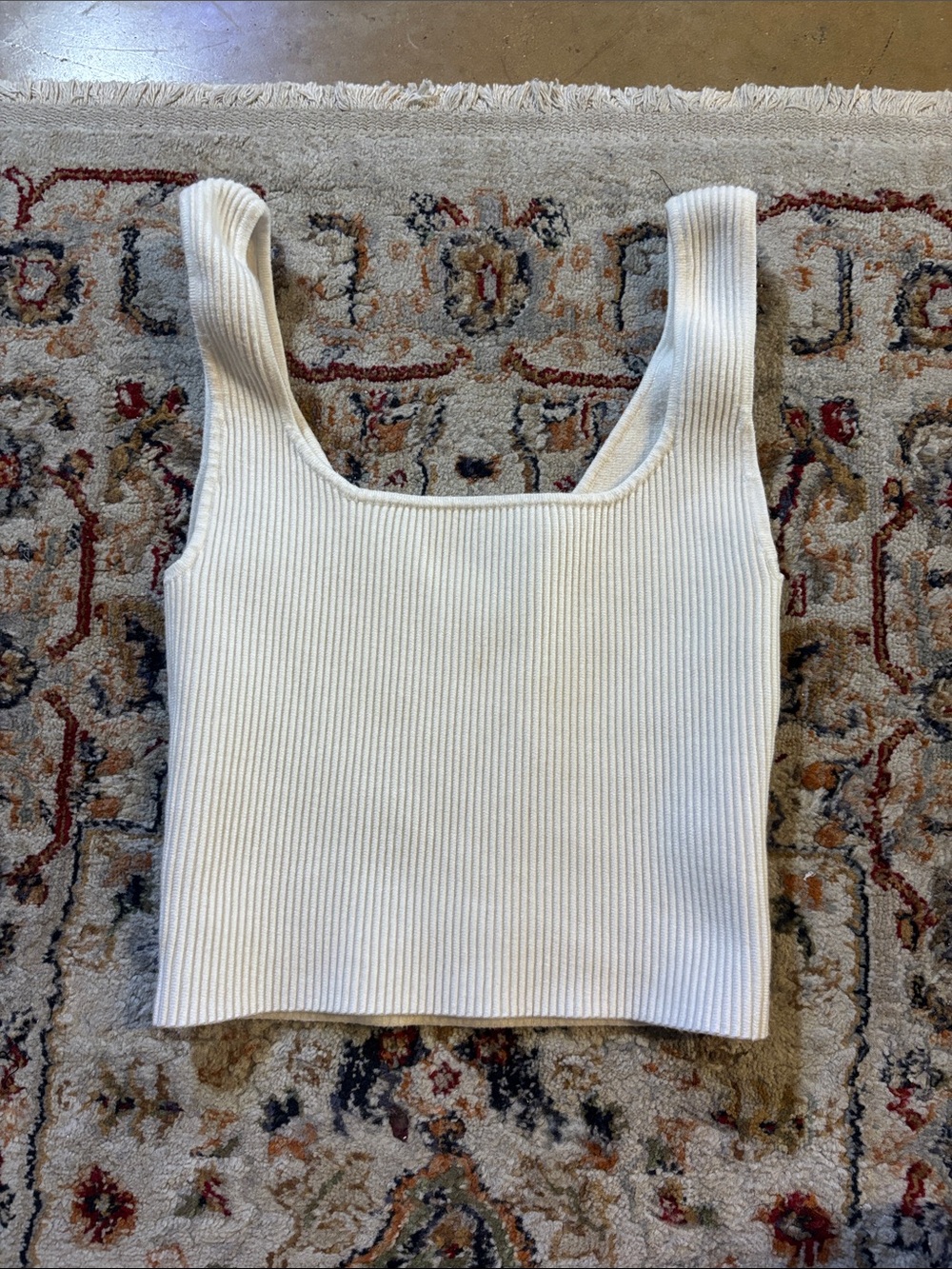 Abound Cream Ribbed Square-Neck Crop Tank